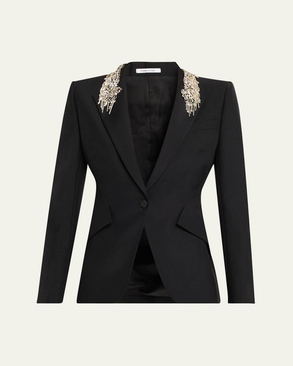 Embellished Lapel Single-Breasted Blazer